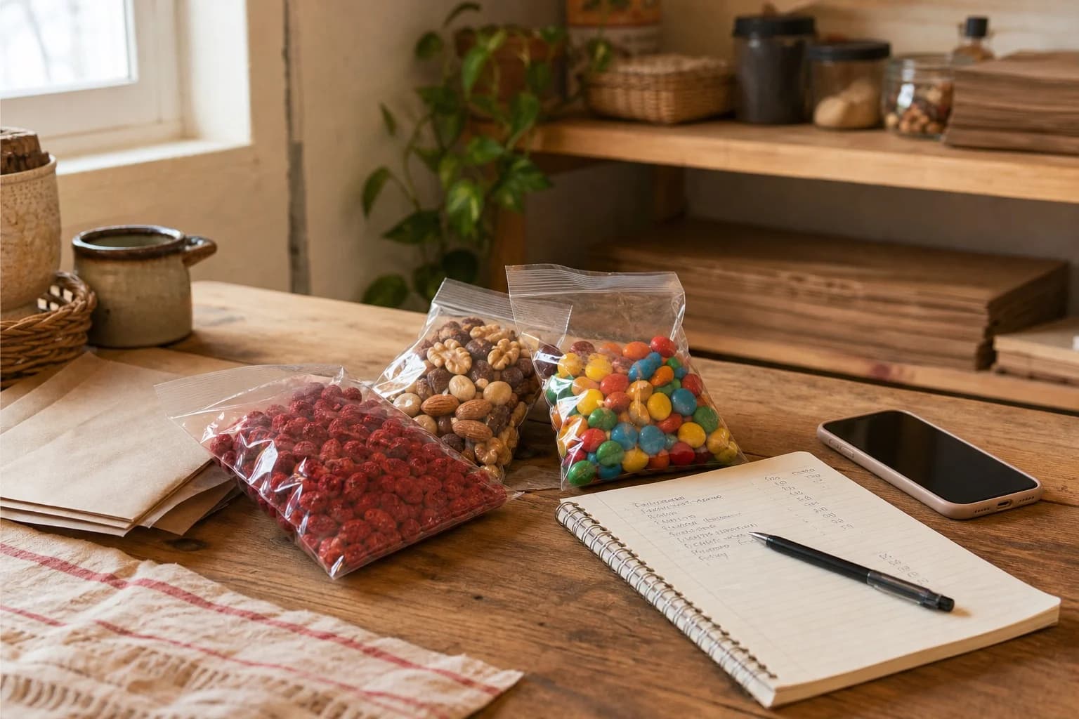 Mesa de trabajo con pedidos de Estación Snack en Santa Cruz